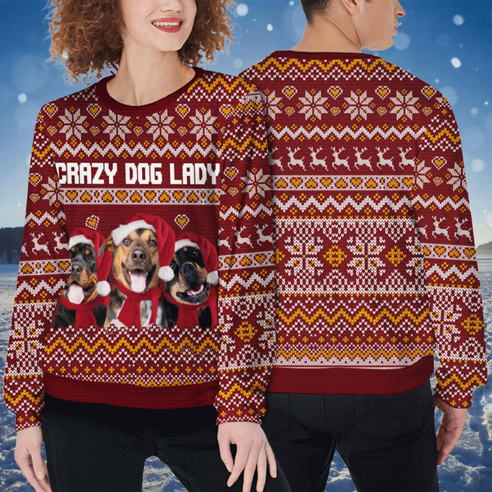 Custom Pet Sweater - Personalized Dog Photo Ugly Sweater, Funny Sweater Crazy Dog Lady Rosewood Color, Perfect Gift For Dog Lovers, Friend, Family