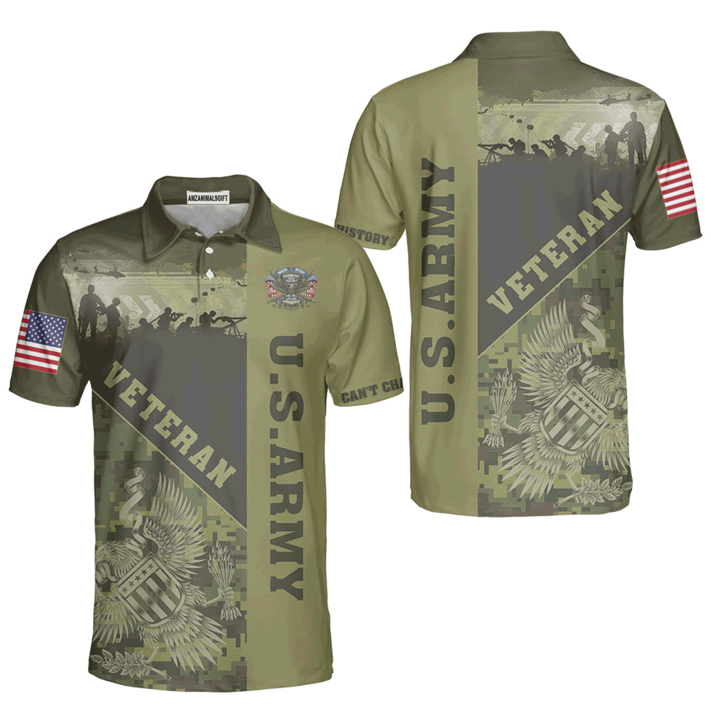 Veterans Men Polo Shirt, US Army Veterans Can't Change History Green Polo Shirt For Men