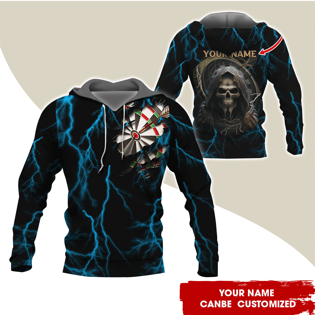 Customized Name Darts Skull Premium Hoodie, Lightning & Death Darts Hoodie, Perfect Gift For Darts Lovers, Darts Player