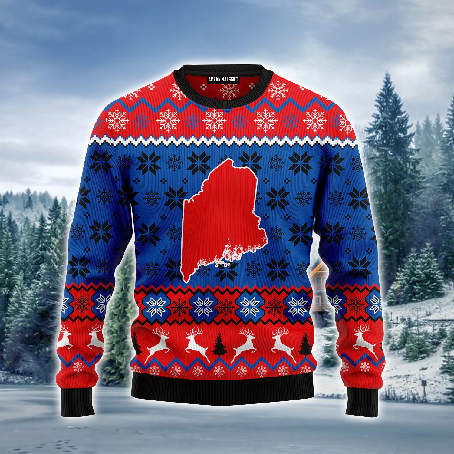 Sweet Home Maine Ugly Sweater, Red & Blue Christmas Pattern Ugly Sweater For Men & Women, Perfect Gift For Friends, Family