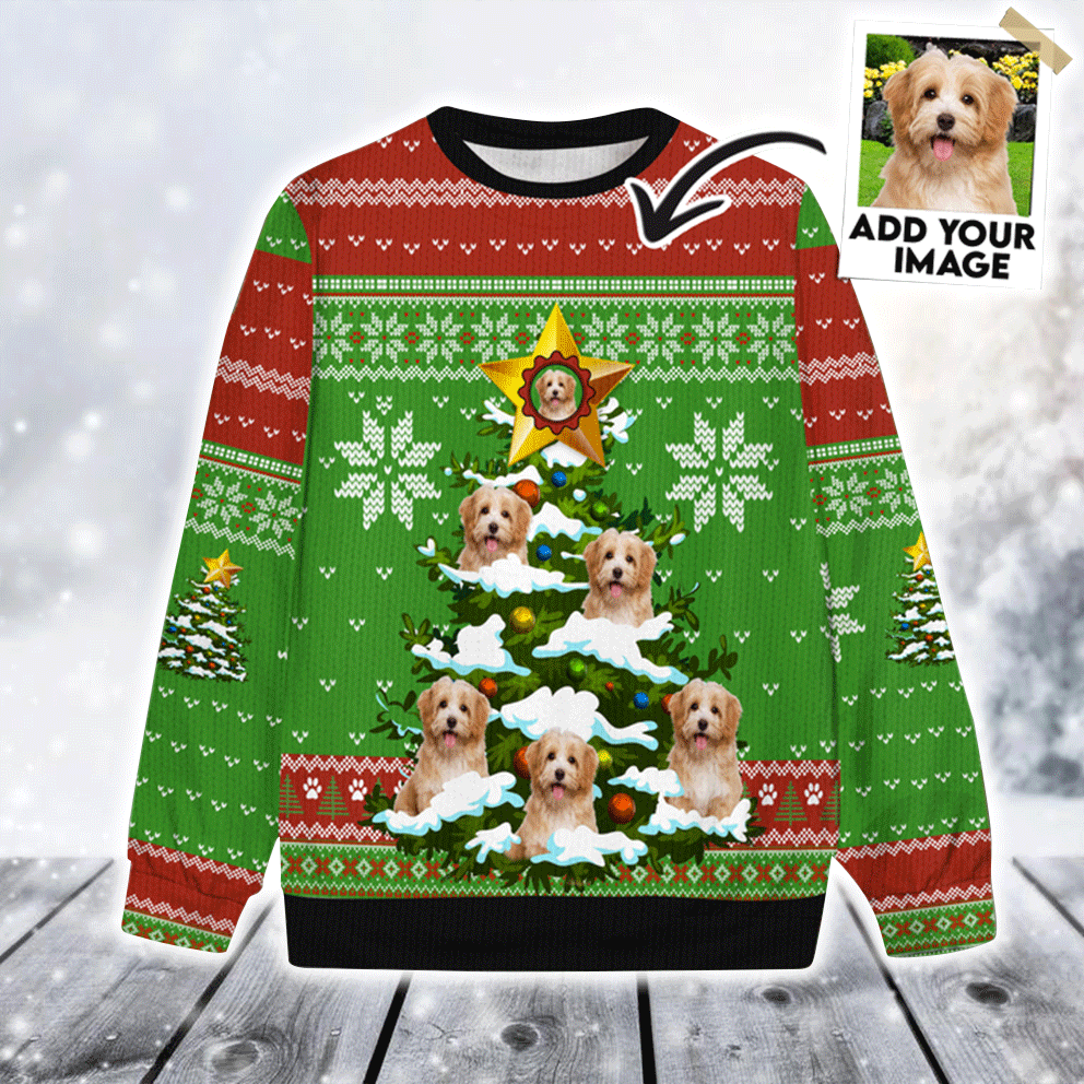 Custom Pet Sweater - Personalized Sweater Pet Photo, Christmas & Light Tree Ugly Sweater, Perfect Gift For Dog Lovers, Friend, Family