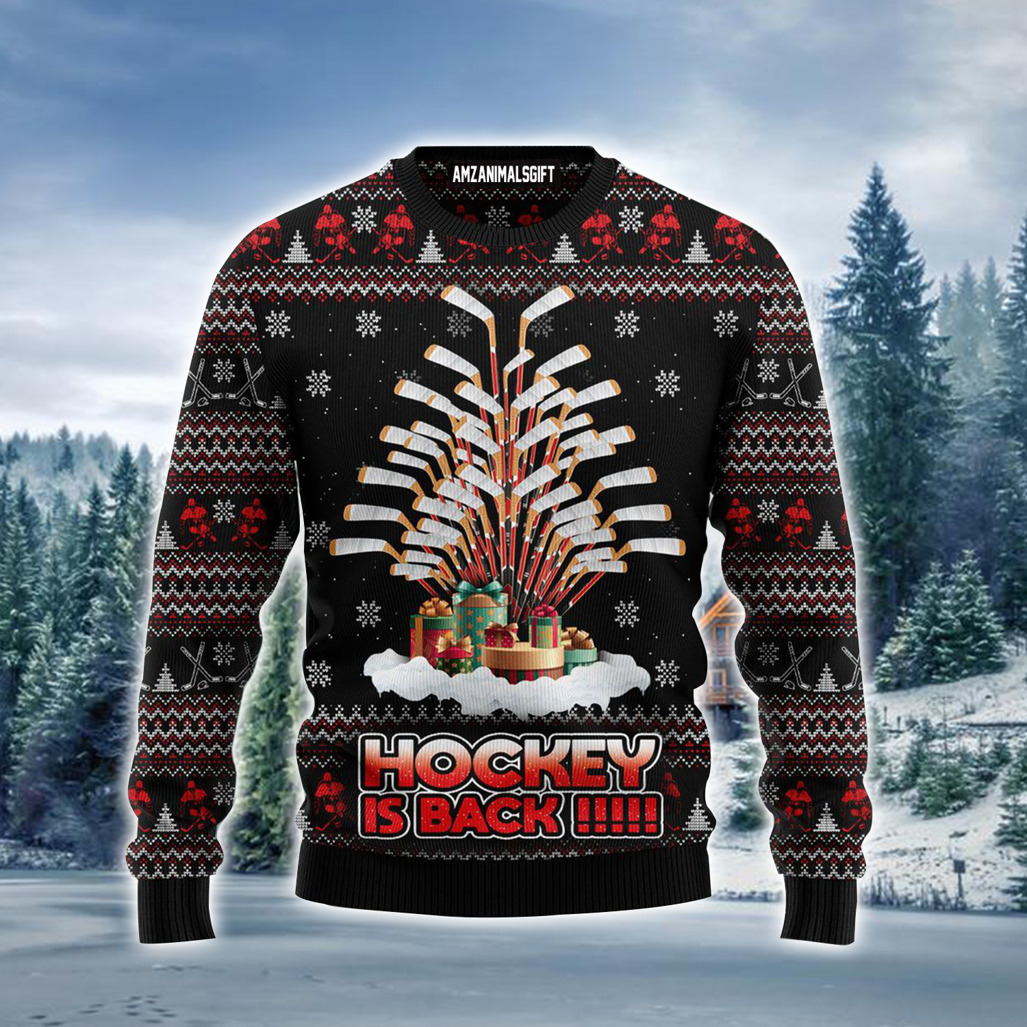 Hockey Ugly Sweater, Hockey Is Back Ugly Sweater, Christmas Pattern Black Ugly Sweater For Men & Women, Perfect Gift For Hockey Lovers, Family