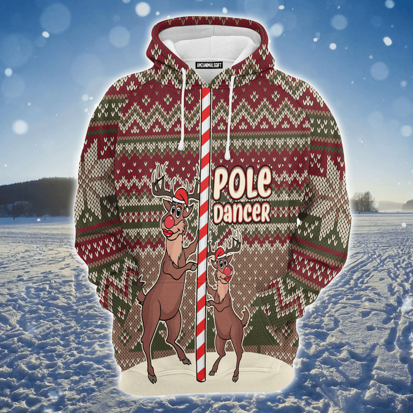 Reindeer Premium Christmas Hoodie, Reindeer Pole Dancer Christmas Hoodie For Men & Women - Perfect Gift For Christmas, Reindeer Lover