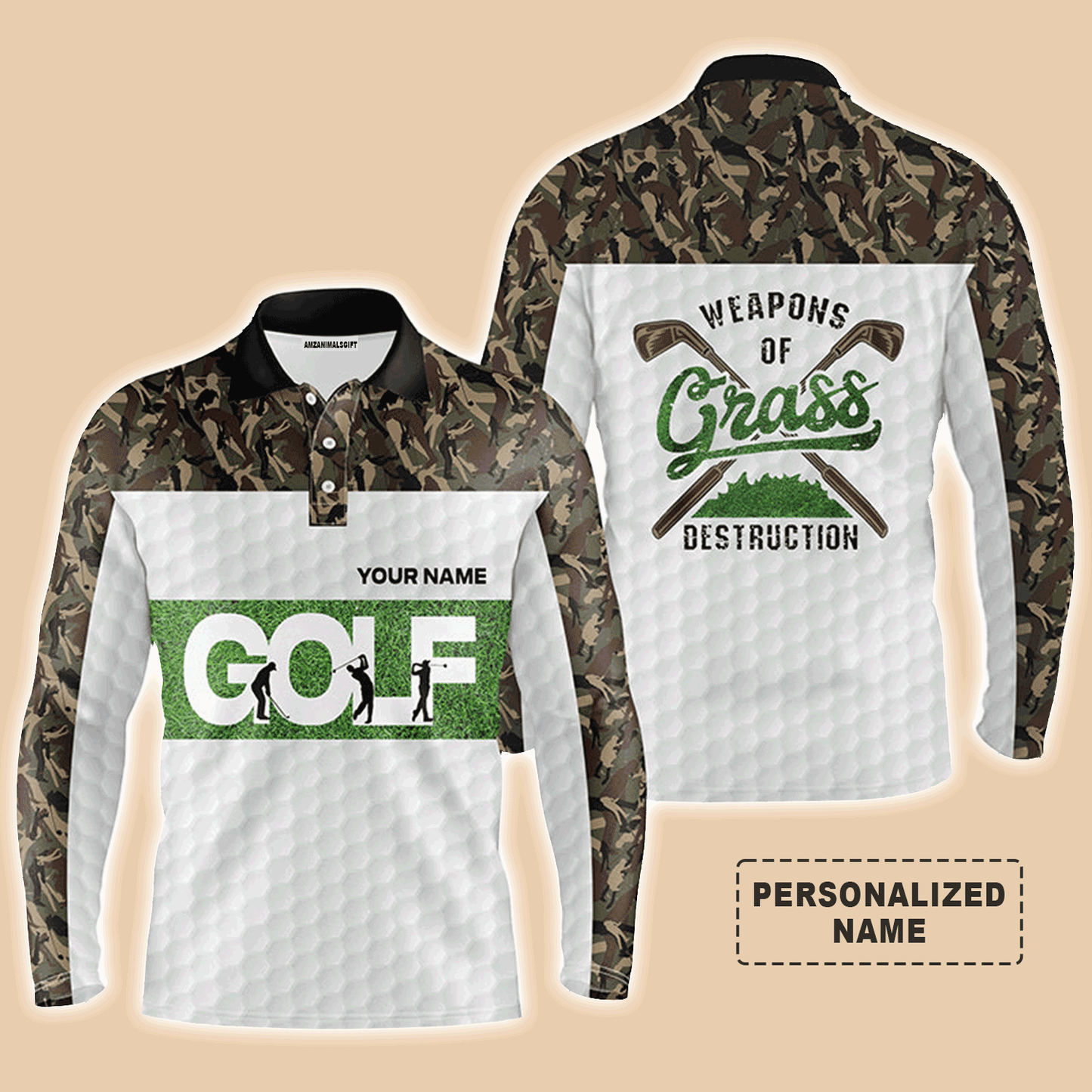 Golf Men Polo Shirts - Weapon Of Grass Destruction Camo Pattern White Background Men Polo Shirts - Perfect Gift For Men, Golfers, Golf Lover