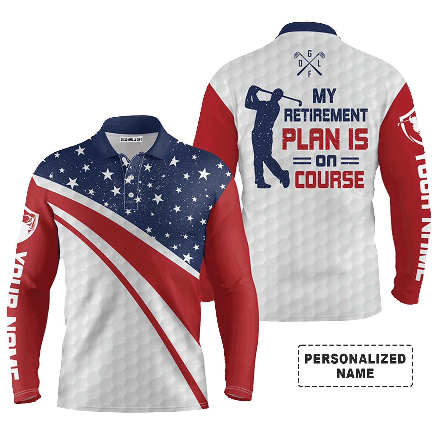 Men Golf Polo Shirt - Custom Name American Flag Apparel, My Retirement Plan Is On Course Men Polo Shirt - Perfect Polo Shirt For Men, Golfers