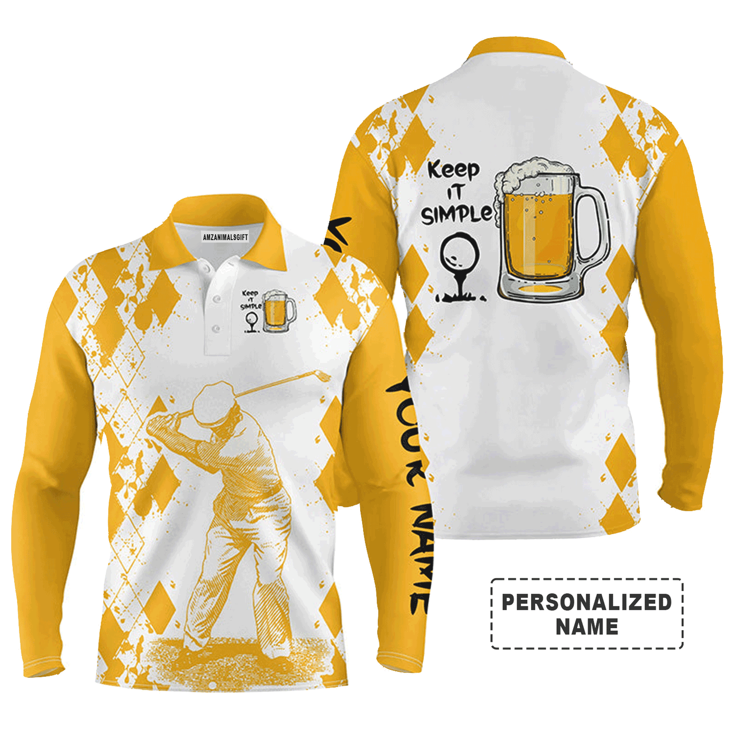Custom Golf Long Sleeve Men Polo Shirt - Beer And Golf Men Polo Shirt, Keep It Simple Men Polo Shirt - Perfect Polo Shirt For Men, Golfers