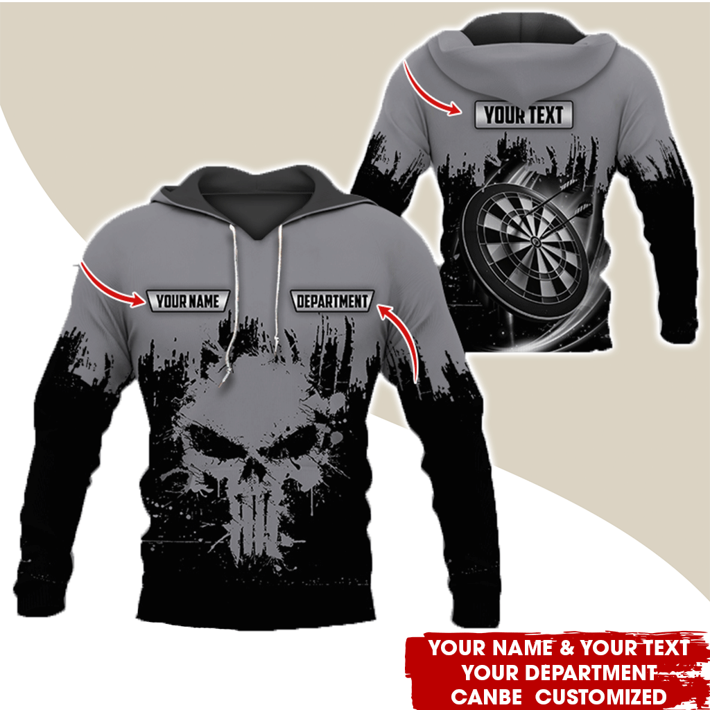 Personalized Darts Skull Premium Hoodie ,Customized Name Text & Department Darts Hoodie, Perfect Gift For Darts Lovers, Darts Player