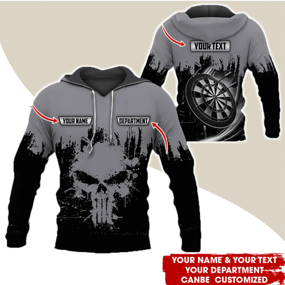 Personalized Darts Skull Premium Hoodie ,Customized Name Text & Department Darts Hoodie, Perfect Gift For Darts Lovers, Darts Player