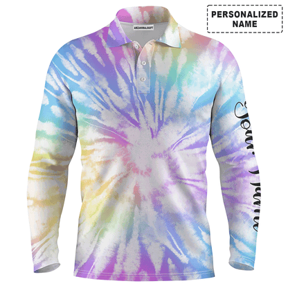 Custom Golf Long Sleeve Men Polo Shirt, Custom Name Watercolor Tie Dye Background Apparel - Perfect Gift For Men, Golf Lover