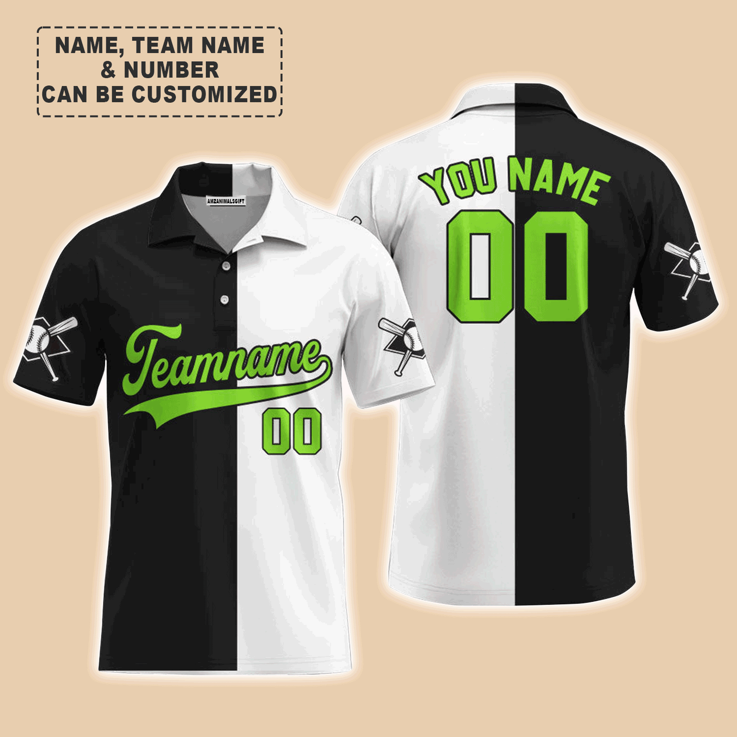 Customized Baseball Men Polo Shirt, Canada Baseball Logo Black White Custom Polo Shirt - Perfect Polo Shirt For Men, Baseball Lovers