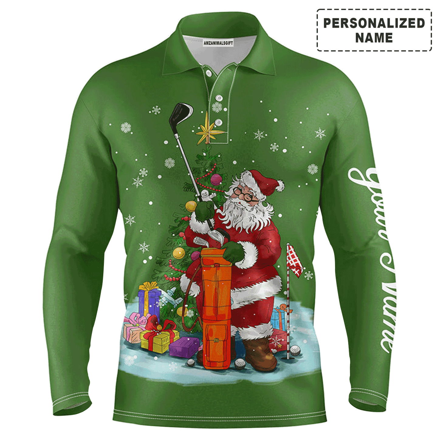Custom Golf Long Sleeve Men Polo Shirt - Christmas Custom Name, Santa Golfer Apparel - Personalized Gift For Men, Golf Lover