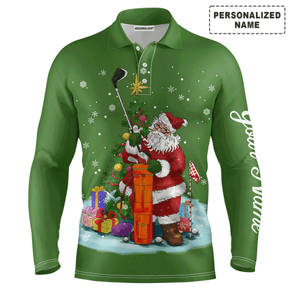 Custom Golf Long Sleeve Men Polo Shirt - Christmas Custom Name, Santa Golfer Apparel - Personalized Gift For Men, Golf Lover