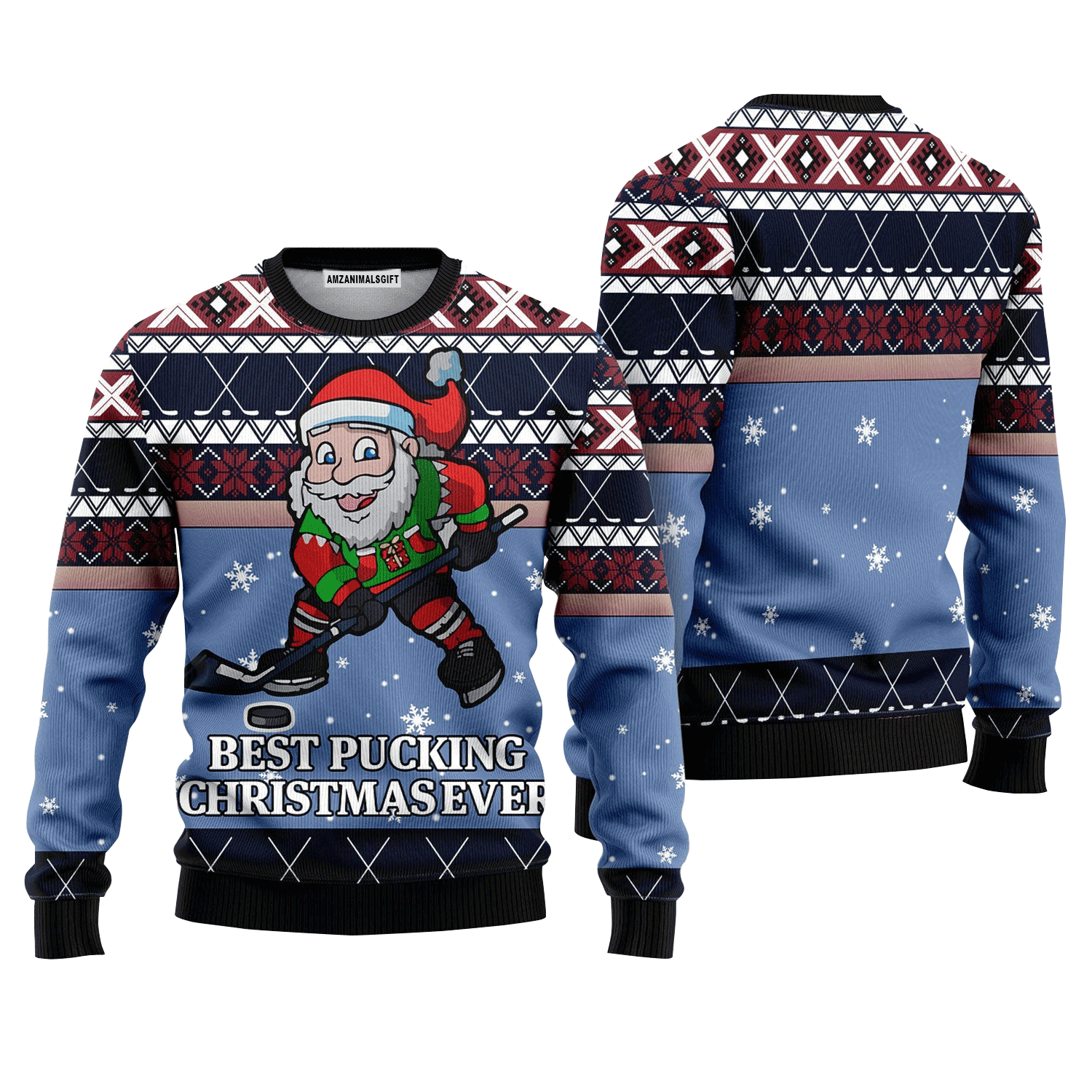 Funny Santa Playing Hockey Sweater, Ugly Sweater For Men & Women, Perfect Outfit For Christmas New Year Autumn Winter