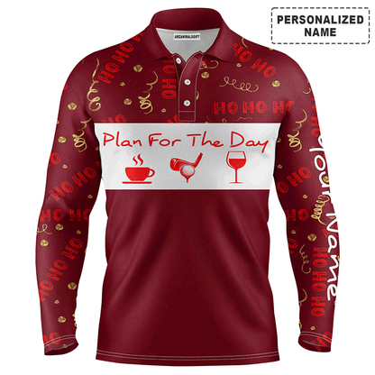 Custom Golf Men Polo Shirt - Christmas Custom Name Apparel, Plan For The Day Coffee Golf Wine Men Golf Polo Shirt- Perfect Polo Shirt For Men, Golfers
