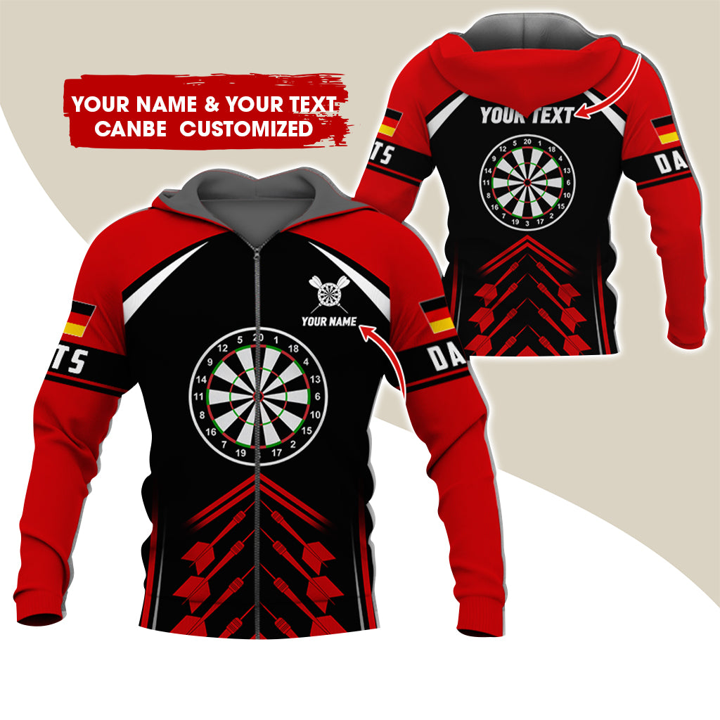 Customized Name & Text Darts Premium Zip Hoodie, Personalized German Flag Darts Zip Hoodie For Men & Women - Gift For Darts Lovers, Darts Players