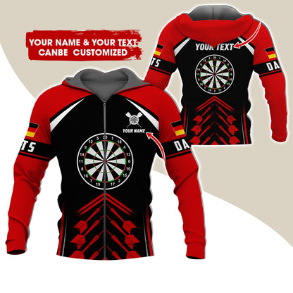 Customized Name & Text Darts Premium Zip Hoodie, Personalized German Flag Darts Zip Hoodie For Men & Women - Gift For Darts Lovers, Darts Players