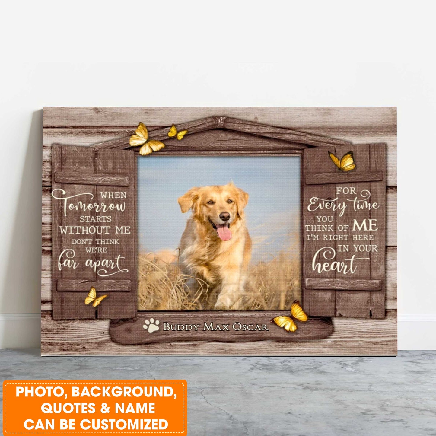 Personalized Dog Landscape Canvas, Custom Pet Gifts To Remember A Pet Wooden Window Shutters, Perfect Gift For Dog Lovers, Friends, Family