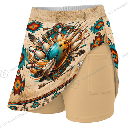 Customized Bowling Trouser Skirts With Shorts Underneath, Bowling Native American With Pockets