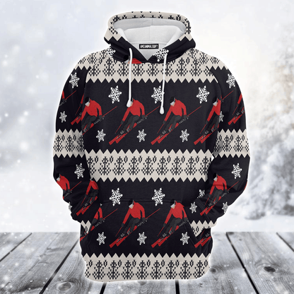 Winter Skiing Xmas Premium Christmas Hoodie, Winter Skiing Unisex Back White Hoodie For Men & Women - Perfect Gift For Christmas, Winter Skiing Lovers