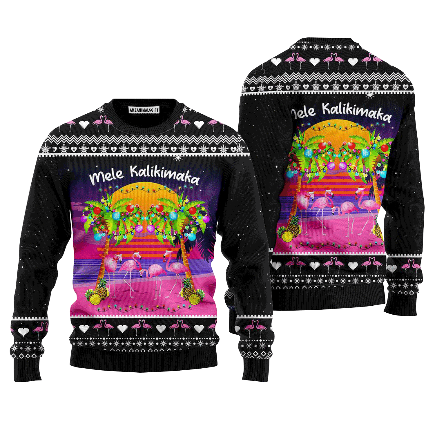 Mele Kalikimaka Flamingo Sunset Sweater, Ugly Sweater For Men & Women, Perfect Outfit For Christmas New Year Autumn Winter