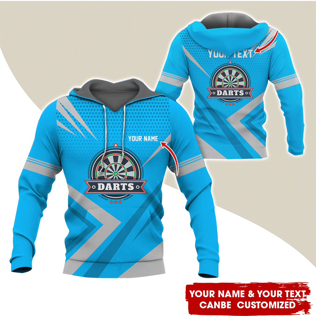 Personalized Name & Text Darts Premium Hoodie, 3 Star Darts Pattern Hoodie, Perfect Gift For Darts Lovers, Friend, Family