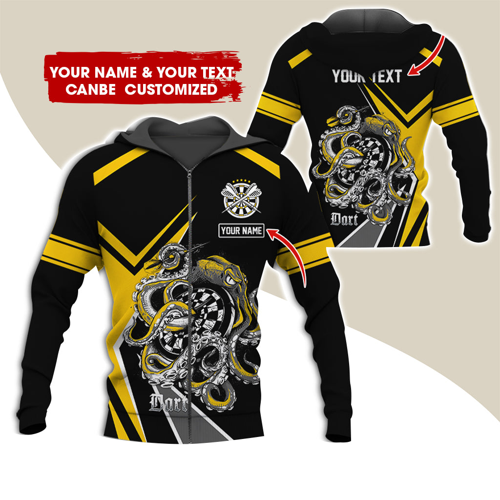 Customized Name & Text Octopus Darts Premium Zip Hoodie, Personalized Darts Zip Hoodie For Men & Women - Gift For Darts Lovers, Darts Players