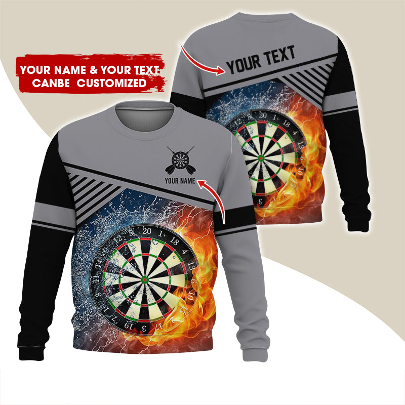 Customized Name & Text Darts Sweatshirt, Personalized Ice & Flame Dartboard For Men & Women - Gift For Darts Lovers, Darts Players