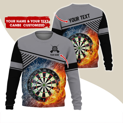 Customized Name & Text Darts Sweatshirt, Personalized Ice & Flame Dartboard For Men & Women - Gift For Darts Lovers, Darts Players