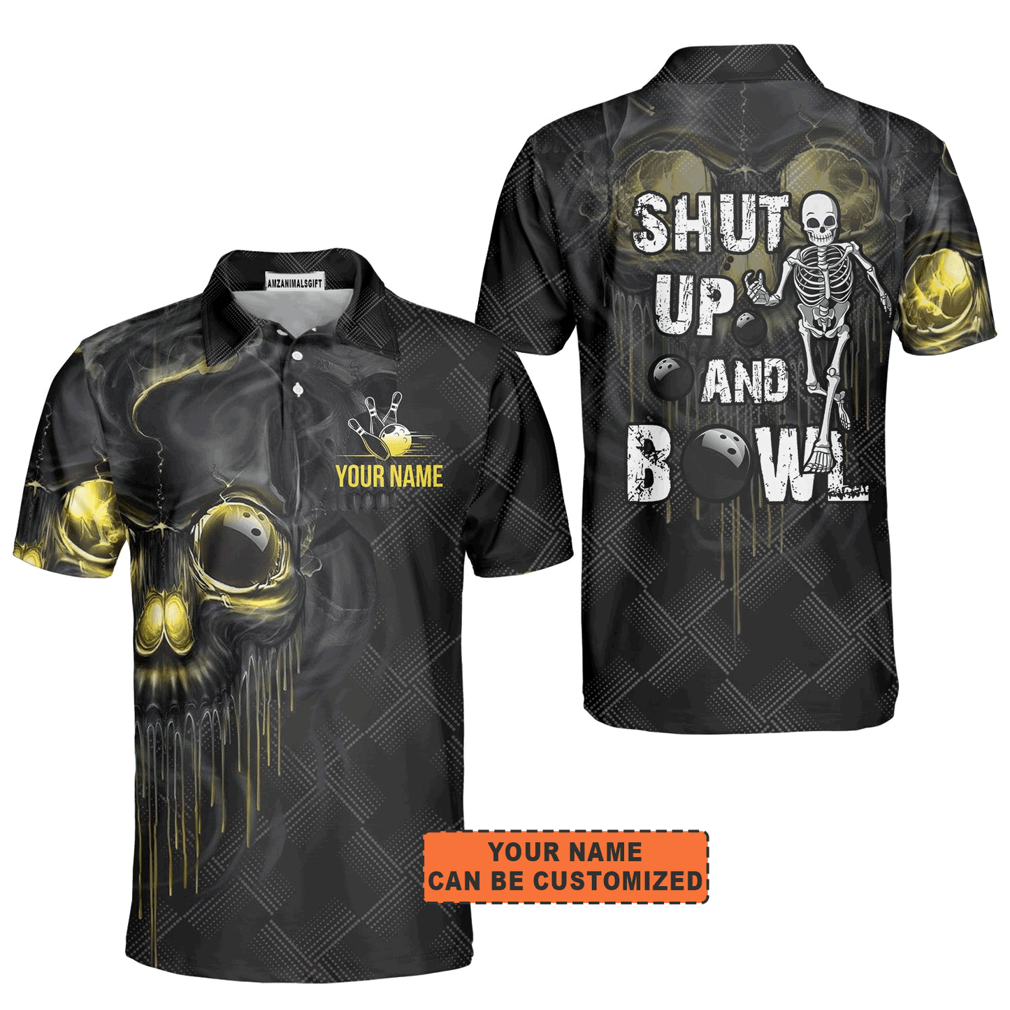 Customized Bowling Men Polo Shirt, Personalized Shut Up And Bowling Golden Skul Polo Shirt For Men, Bowling Lovers