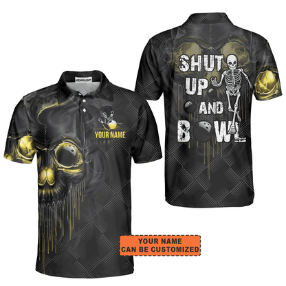 Customized Bowling Men Polo Shirt, Personalized Shut Up And Bowling Golden Skul Polo Shirt For Men, Bowling Lovers