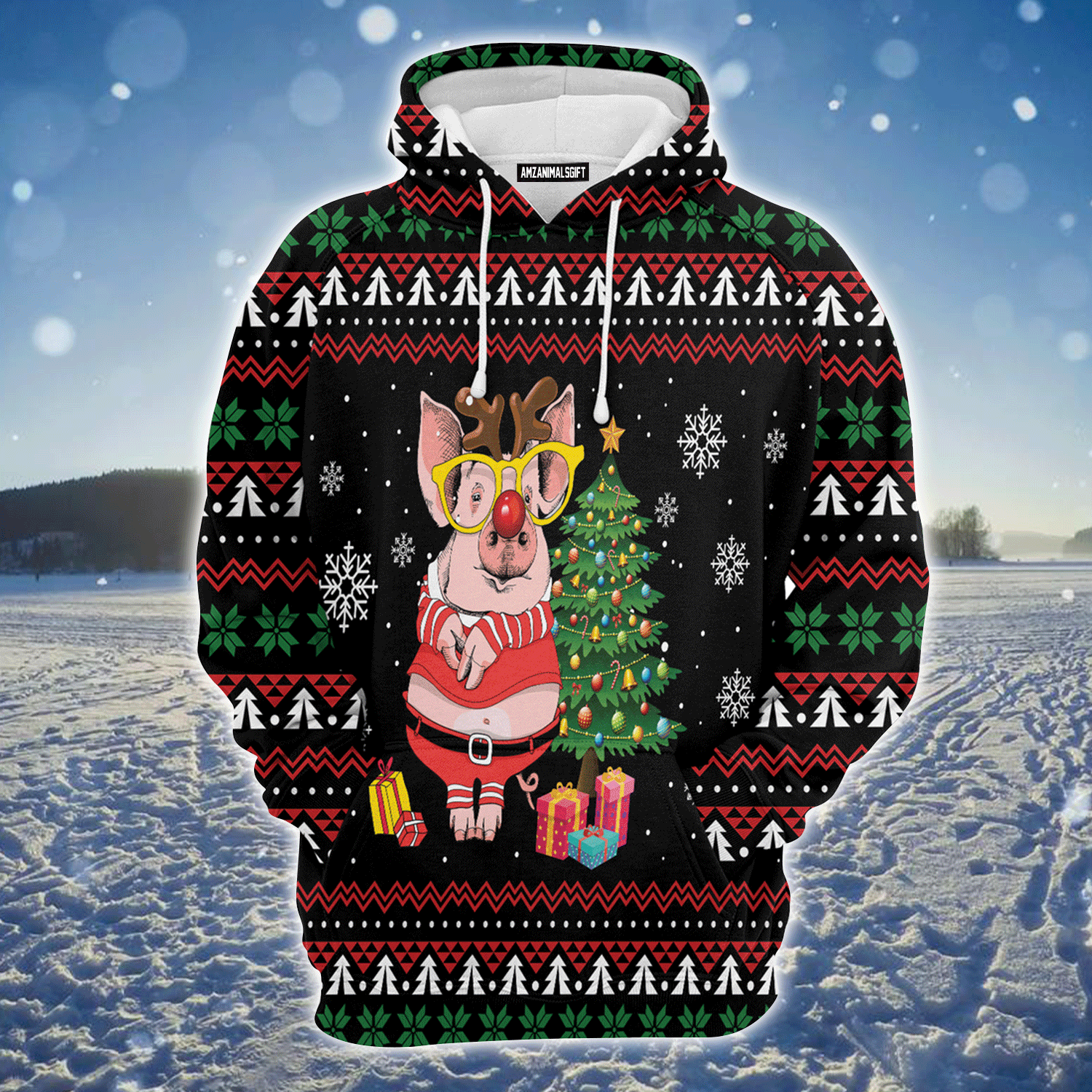 Pig Premium Christmas Hoodie, Pig Reindeer Unisex Hoodie For Men & Women - Perfect Gift For Christmas, Pig Lover