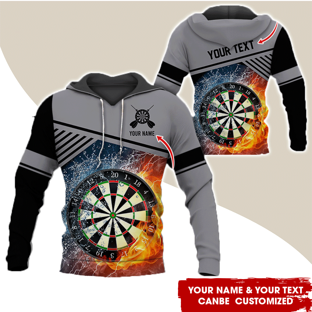 Customized Name & Text Darts Premium Hoodie, Water and Fire Dartboards Pattern Hoodie For Men & Women, Perfect Gift For Darts Lovers, Friend, Family
