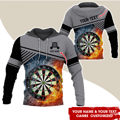 Customized Name & Text Darts Premium Hoodie, Water and Fire Dartboards Pattern Hoodie For Men & Women, Perfect Gift For Darts Lovers, Friend, Family