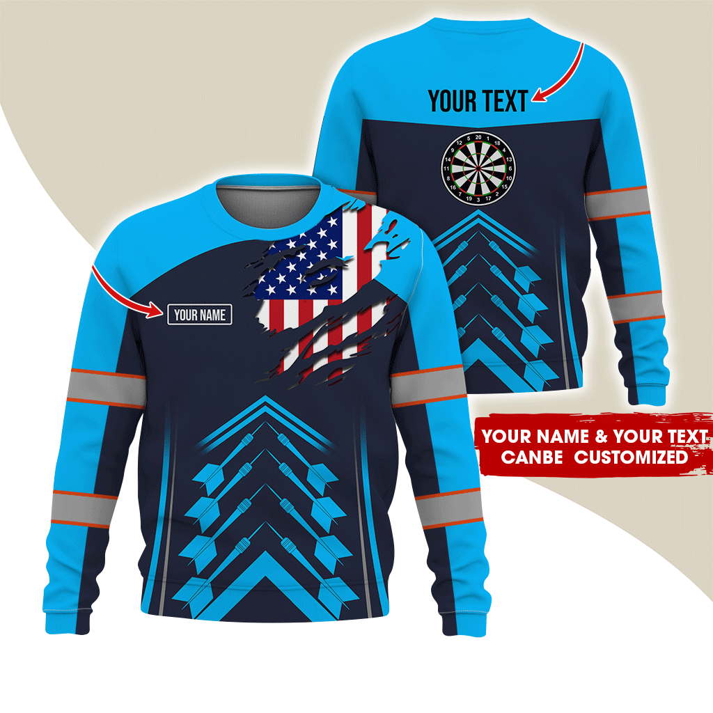 Customized Name Darts Sweatshirt, American Flag Pattern Sweatshirt For Men & Women, Perfect Gift For Darts Lovers, Friend, Family