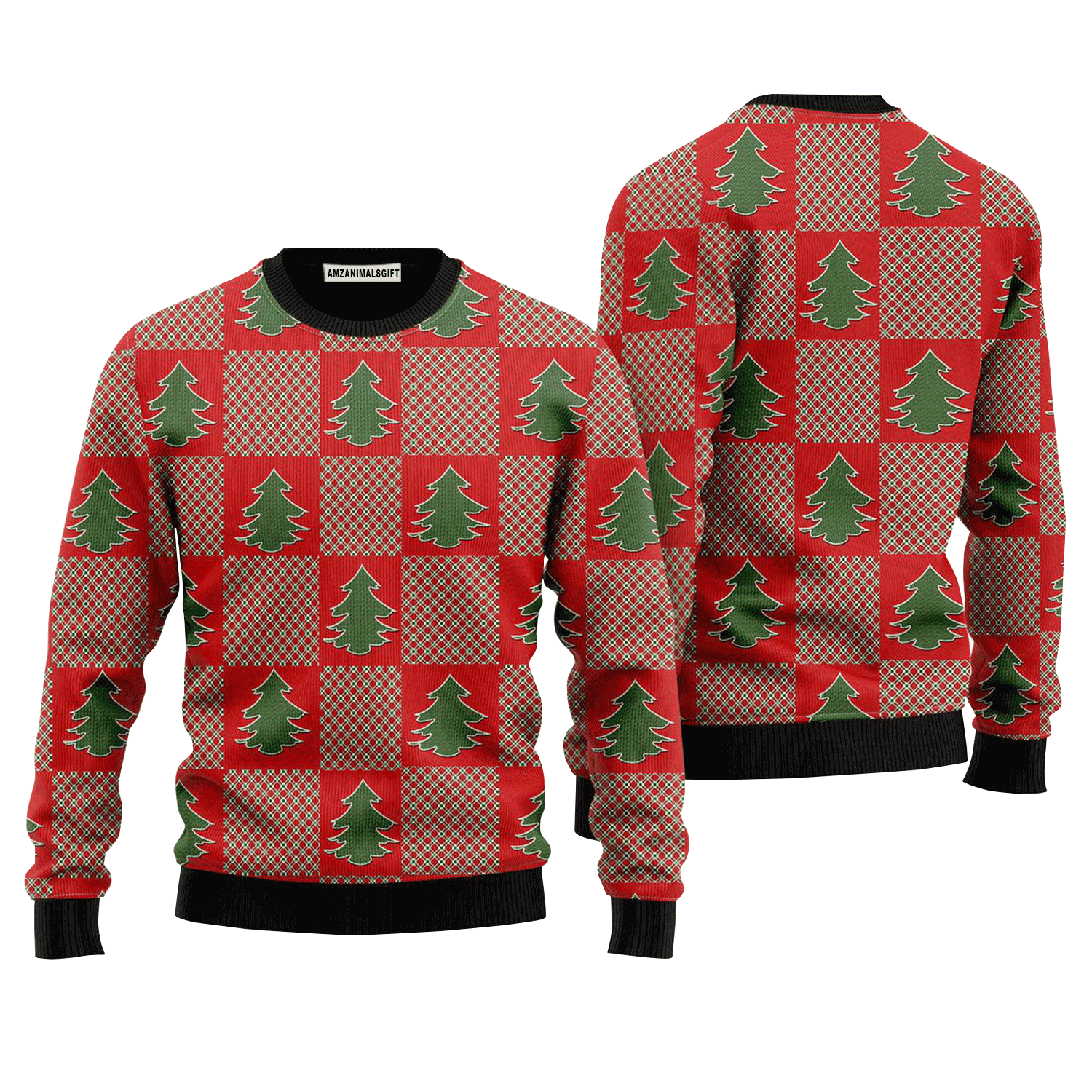 Pine Tree Red Sweater Christmas Pattern, Ugly Sweater For Men & Women, Perfect Outfit For Christmas New Year Autumn Winter