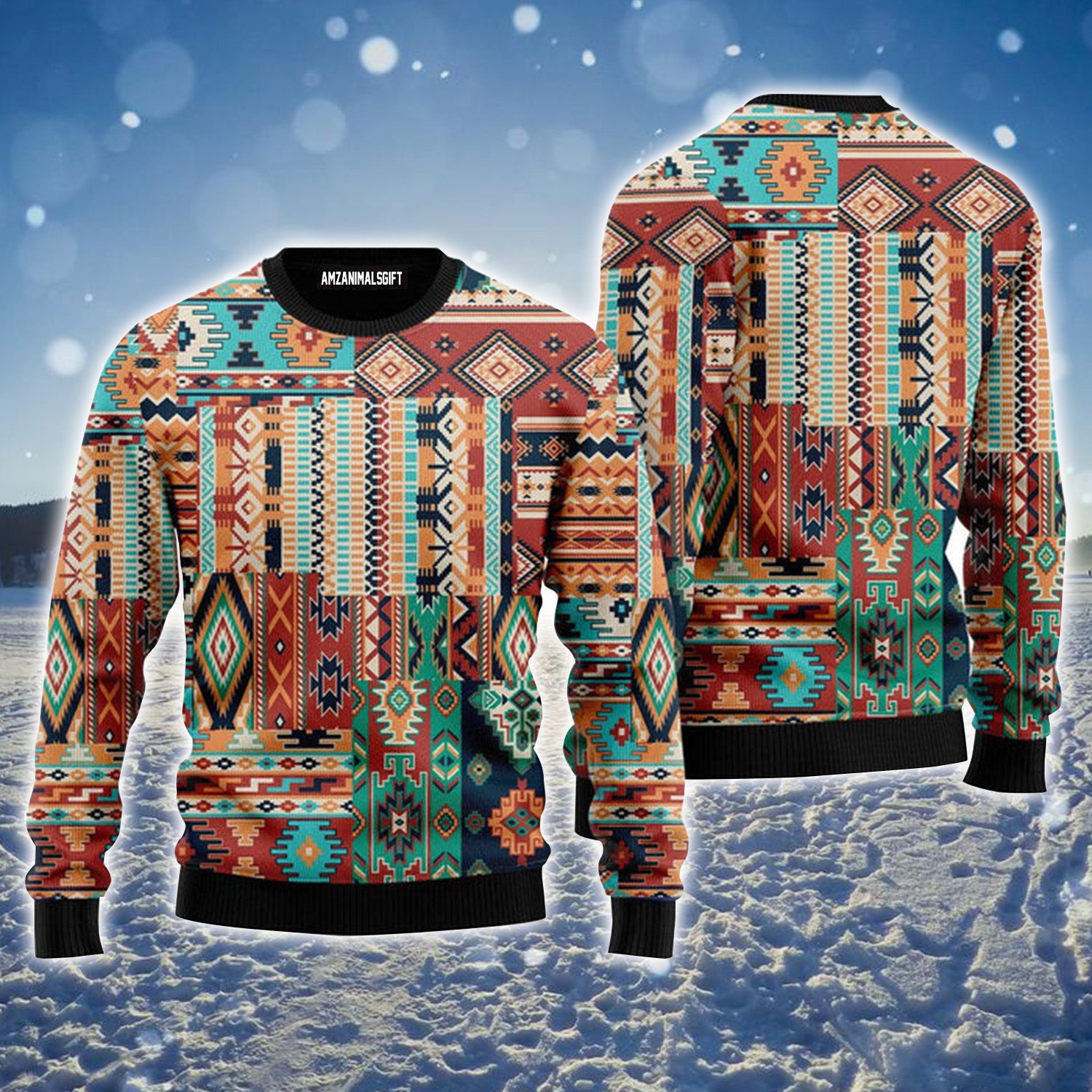 Native American Patchwork Urly Christmas Sweater, Christmas Sweater For Men & Women - Perfect Gift For Christmas, New Year, Winter Holiday