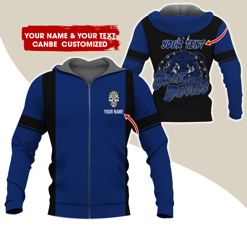 Personalized Name & Text Devils Darts Premium Zip Hoodie, Custom Name Dartboard Zip Hoodie For Men & Women - Gift For Darts Lovers, Darts Players