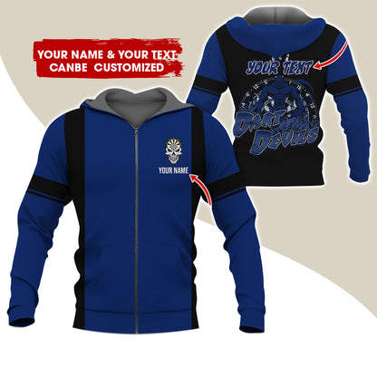 Personalized Name & Text Devils Darts Premium Zip Hoodie, Custom Name Dartboard Zip Hoodie For Men & Women - Gift For Darts Lovers, Darts Players