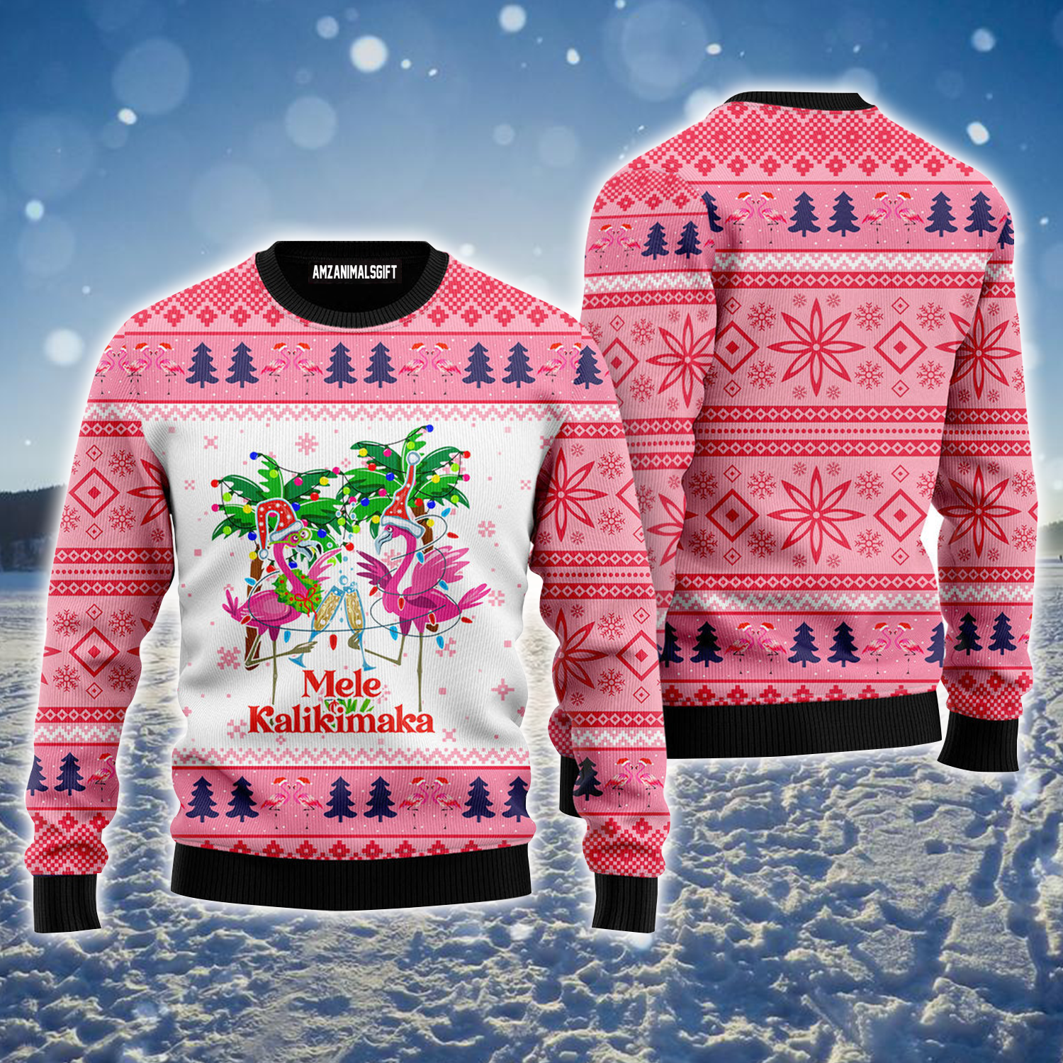 Flamingo Ugly Sweater, Mele Kalikimaka Funny Ugly Sweater, Funny Flamingo Pink Sweater For Men & Women, Perfect Gift For Christmas, Friends, Family