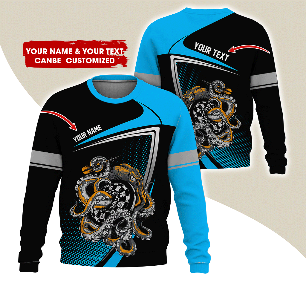 Customized Name & Text Darts Sweatshirt, Octopus & Dartboard Pattern Darts Shirts For Men & Women - Gift For Darts Lovers, Friend, Family