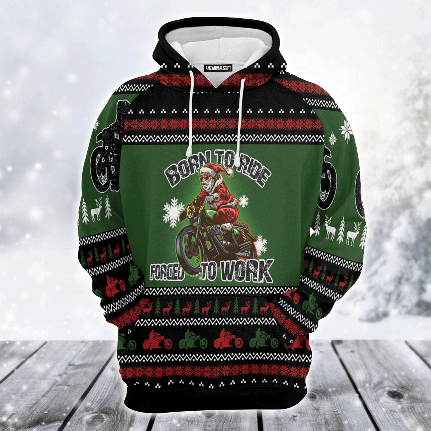 Santa Premium Christmas Hoodie, Born To Ride Forced To Work Unisex Hoodie For Men & Women - Perfect Gift For Christmas, Motorbike Lover