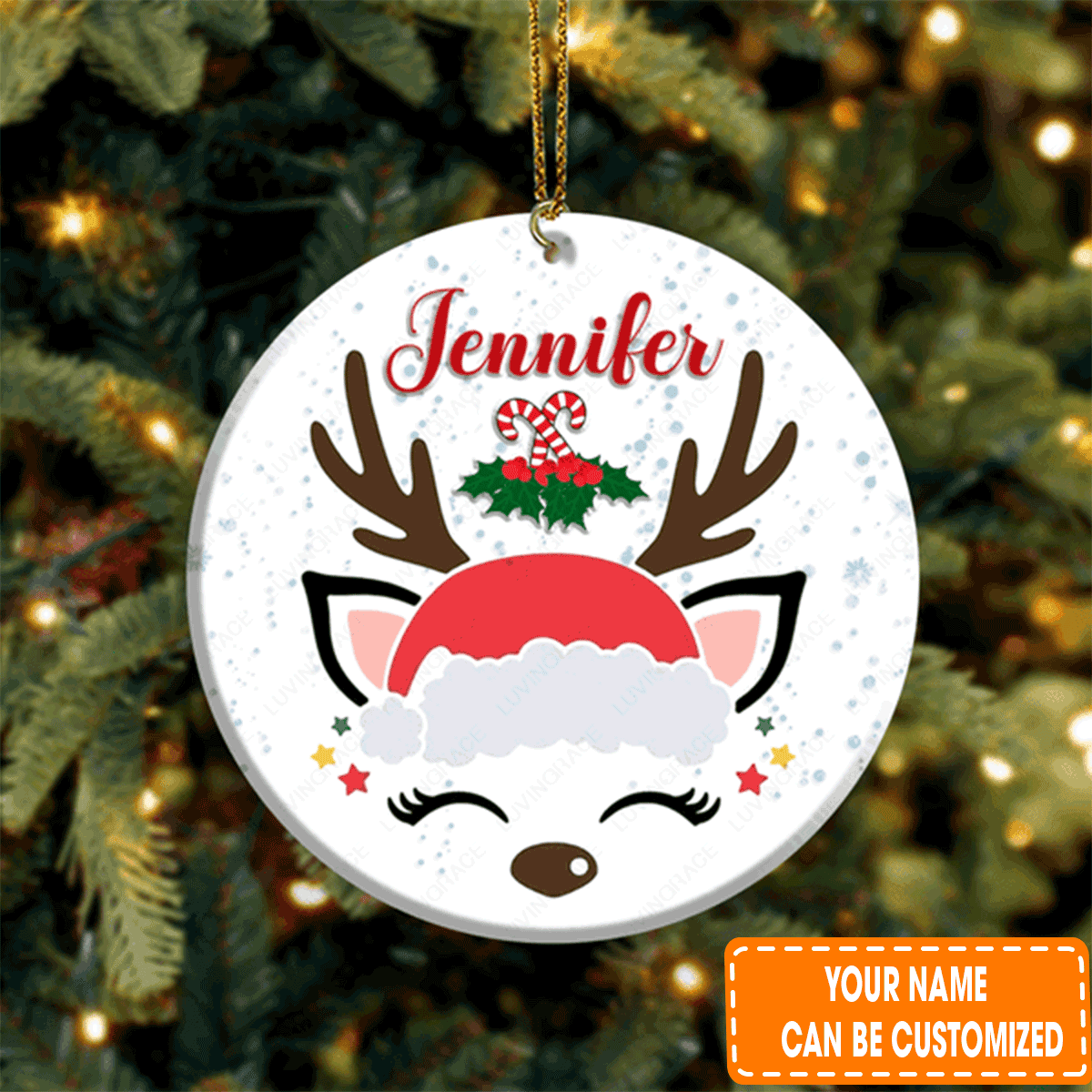 Custom Jesus Acrylic Ornament, Personalized Christmas Candy Baby Antler Acrylic Ornament For Christian, Holiday Decor