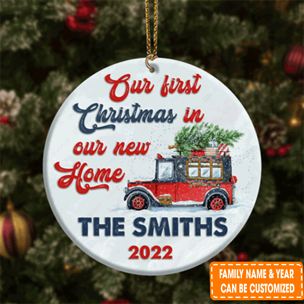 Custom Jesus Acrylic Ornament, Personalized Truck Pine Gift Our First Christmas In Our New Home Acrylic Ornament For Christian