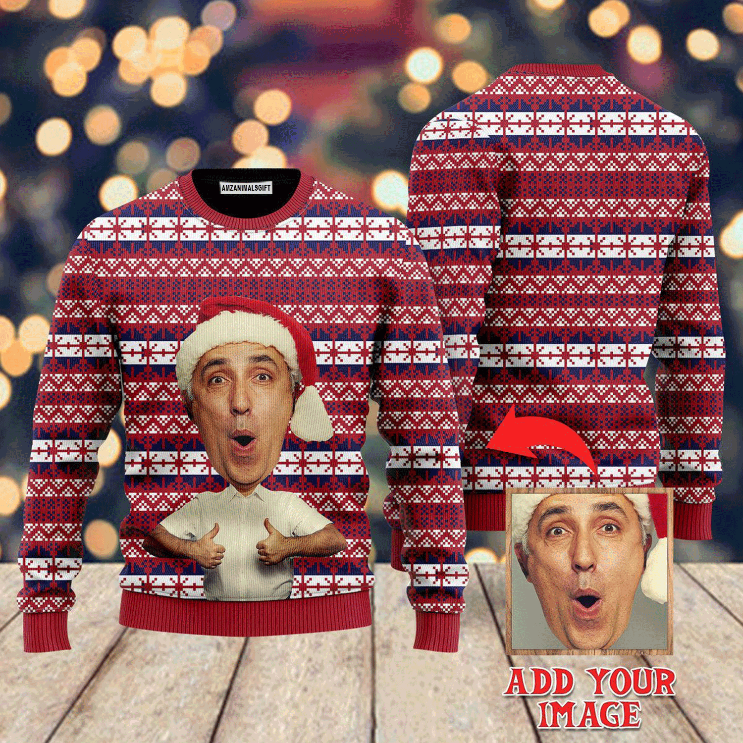 Custom Funny Face On Red Fancy Xmas Custom Sweater, Ugly Sweater For Men & Women, Perfect Outfit For Christmas New Year Autumn Winter