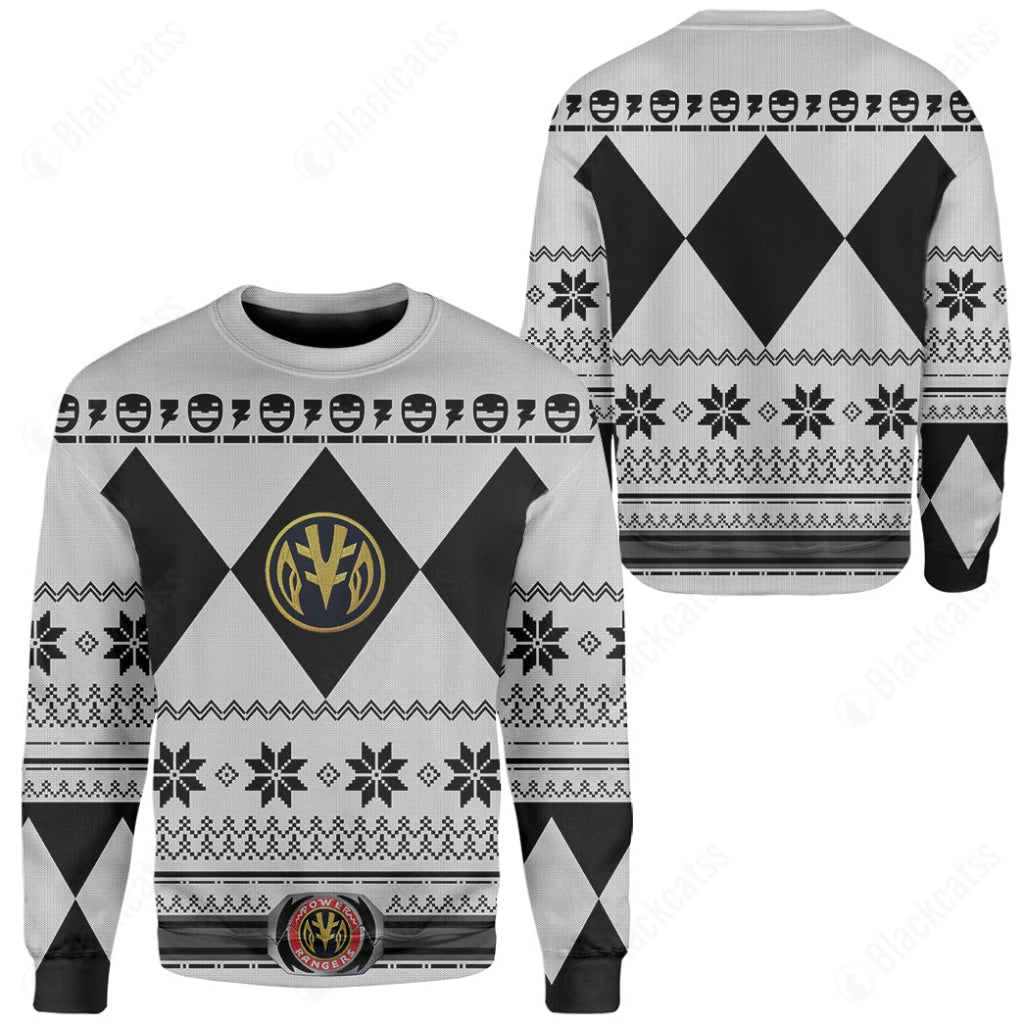 White Mighty Morphin Power Rangers Costumes C1 - Ugly Christmas Sweater