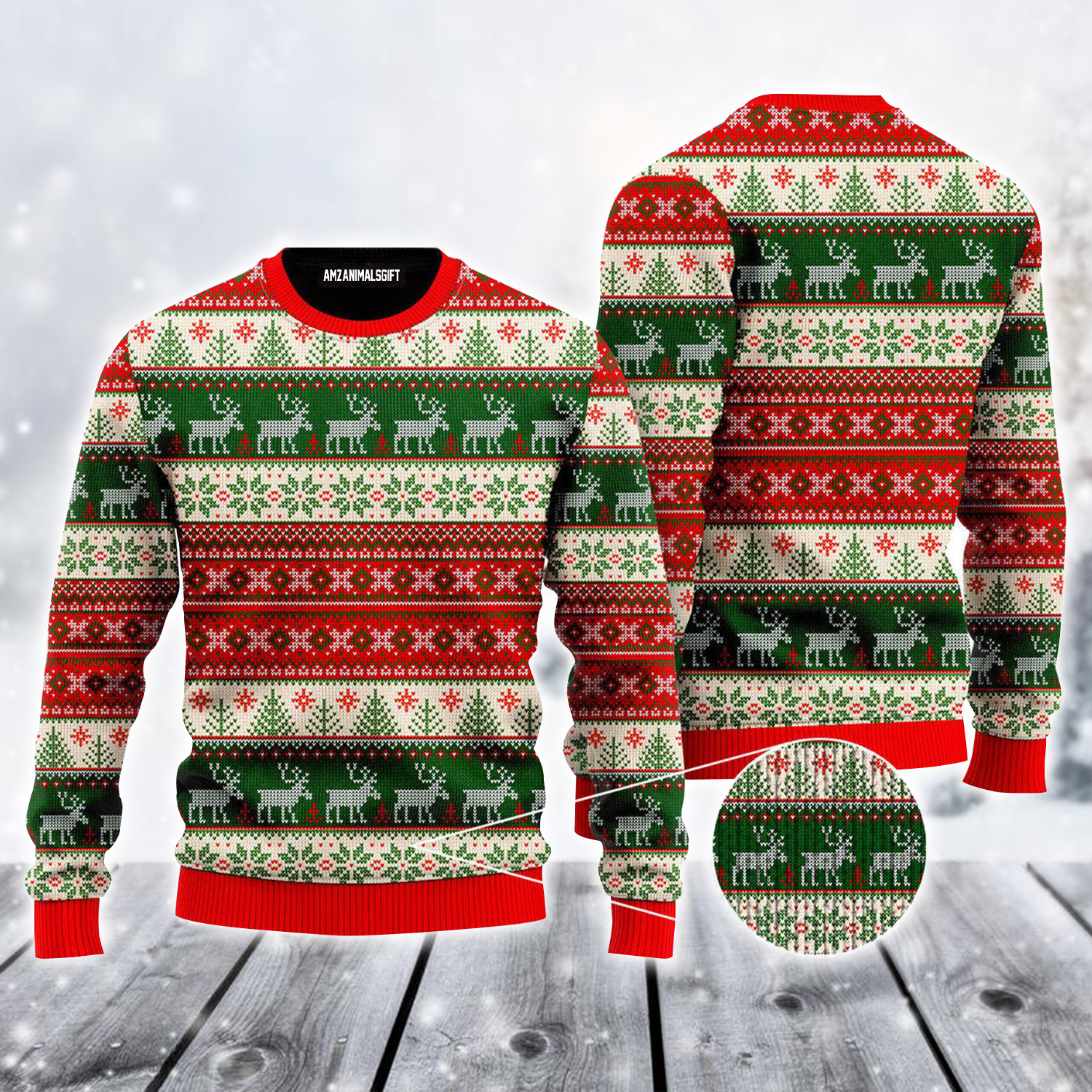 Reindeer Pattern Ugly Sweater, Vintage Tacky Christmas Ugly Sweater For Men & Women, Perfect Gift For Christmas, Friends, Family