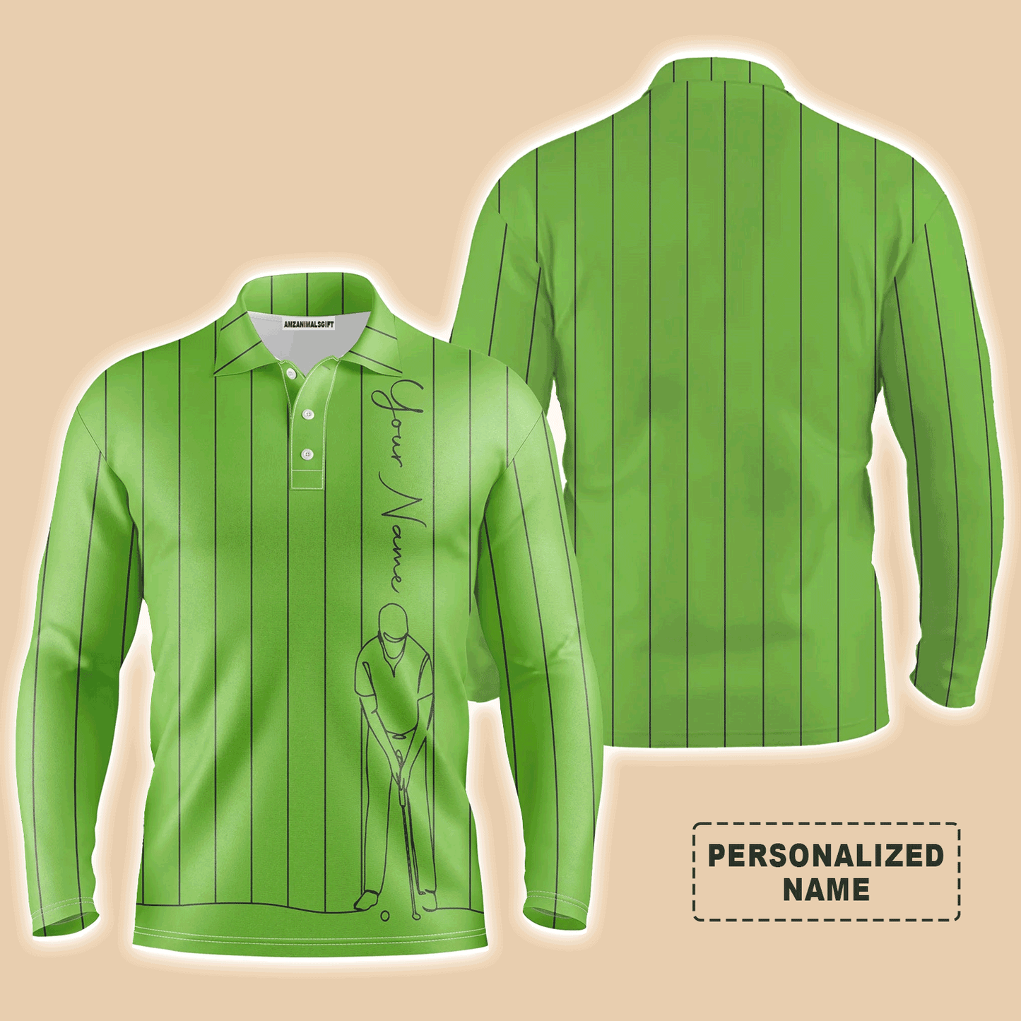 Custom Golf Long Sleeve Men Polo Shirt - Multicolor Stripe Pattern Custom Name Apparel - Personalized Gift For Men, Golf Lover