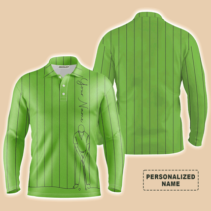 Custom Golf Long Sleeve Men Polo Shirt - Multicolor Stripe Pattern Custom Name Apparel - Personalized Gift For Men, Golf Lover