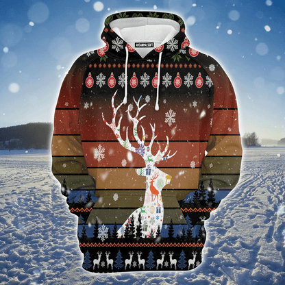 Awesome Deer Premium Christmas Hoodie, Vintage Background Awesome Deer Christmas Unisex Hoodie For Men & Women - Perfect Gift For Christmas, Family