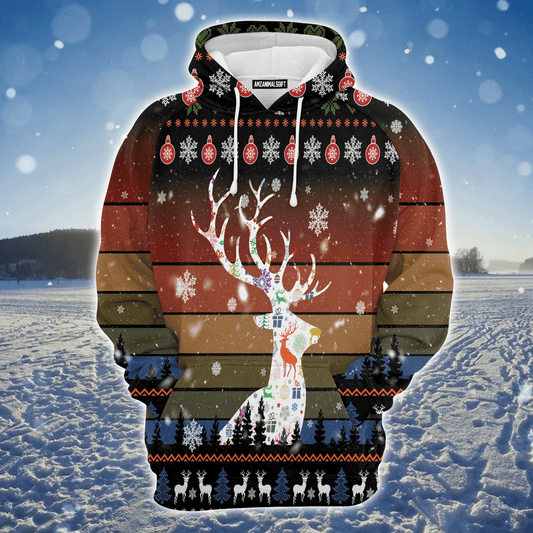 Awesome Deer Premium Christmas Hoodie, Vintage Background Awesome Deer Christmas Unisex Hoodie For Men & Women - Perfect Gift For Christmas, Family